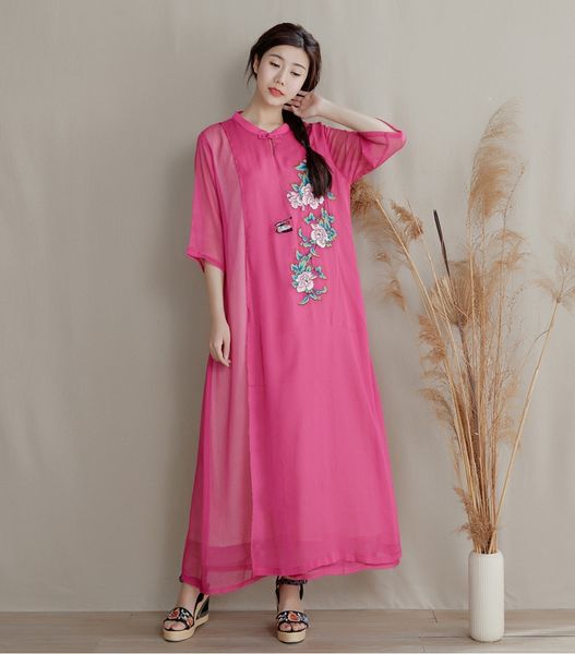 

лето китайского стиля улучшился cheongsam наклонного отворота тонкого платья лето китайского вышитые skirtnational долго skirtnational стиля, Black;gray