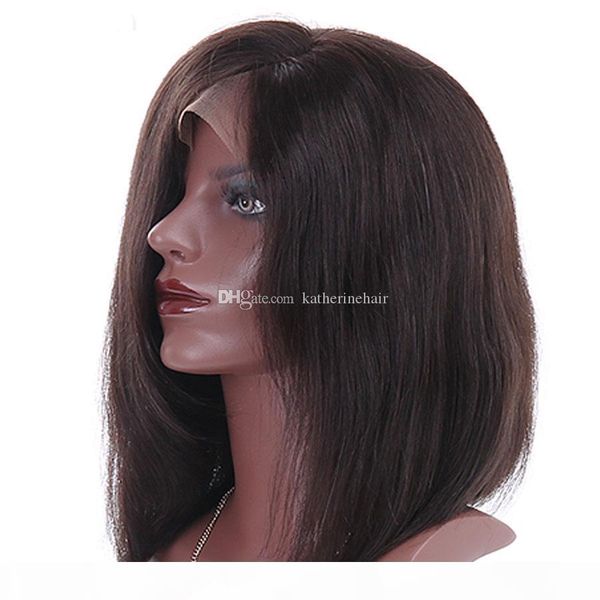 

lacee front bob wigs silky straight virgin human hair lace front wig for black women side parting, Black;brown