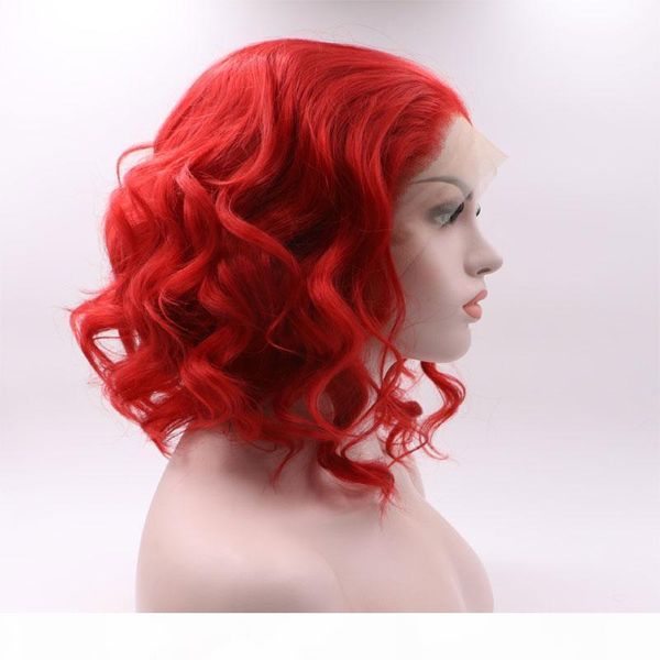 

synthetic short bob wig red color high temperature fiber hair gueless red short cut synthetic lace front wigs for white women, Black
