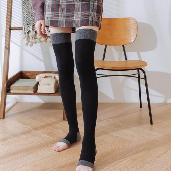 

socks & hosiery solid color stitching women fashion cotton patchwork middle tube calcetines open toe woman skarpetki damskie, Black;white