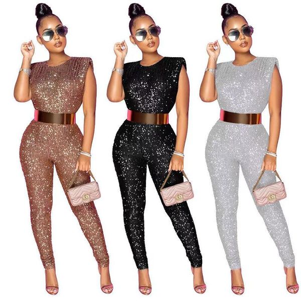 

gym clothing 2021 spring party sequin jumpsuit european and american casual women's, White;black