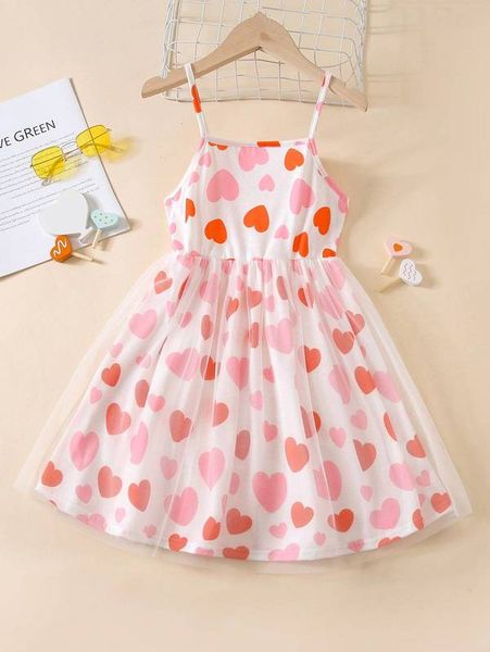

girls heart print men overlay cami dress she, Red;yellow