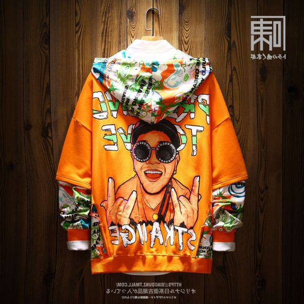 

ins minority splicing hoodie street fashion rock hip hop men's coat, Black