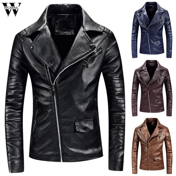 

womail jacket men winter vintage zipper turn-down collar solid slim motorcycle jacket casual imitation leather coat1, Black;brown