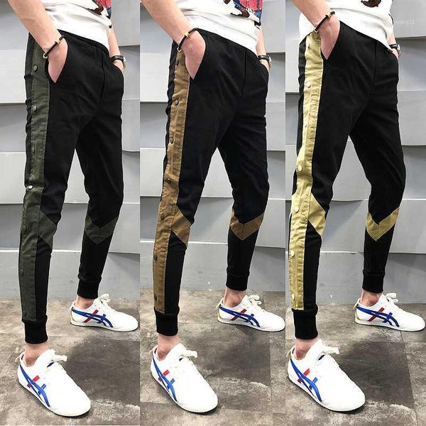 

men's pants side tape pant casual office trousers ment ankle length streetwear pantalon homme slim fit men social trouser track men1, Black