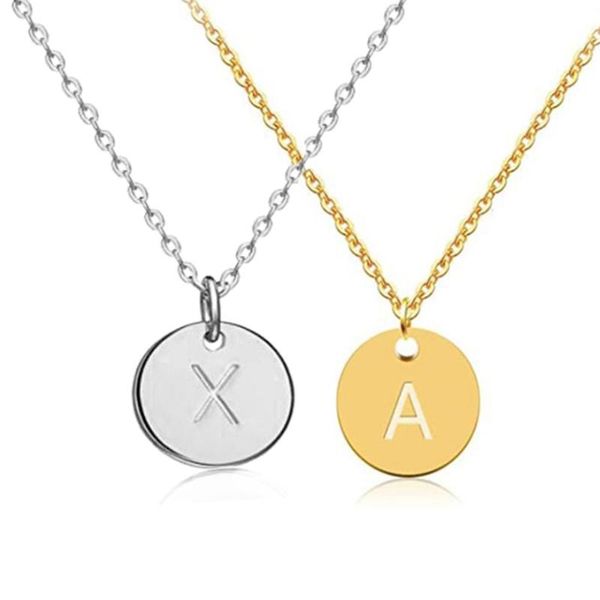 

дети симпатичные крошечные ожерелья ювелирных изделий круглого диска double side гравировка избитый имя ожерелье букв алфавита подвеска, Silver