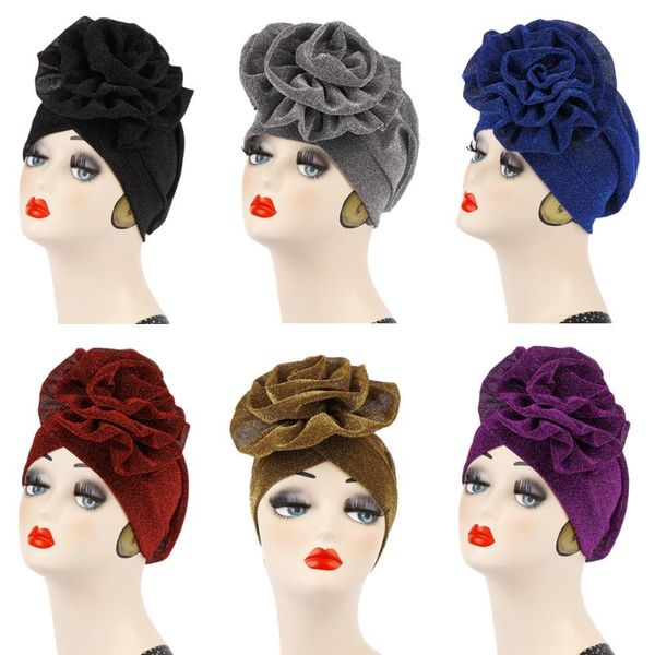 

beanie/skull caps muslim women big flower chemo cap hat hair loss head scarf turban bonnet wrap beanies skullies cancer, Blue;gray