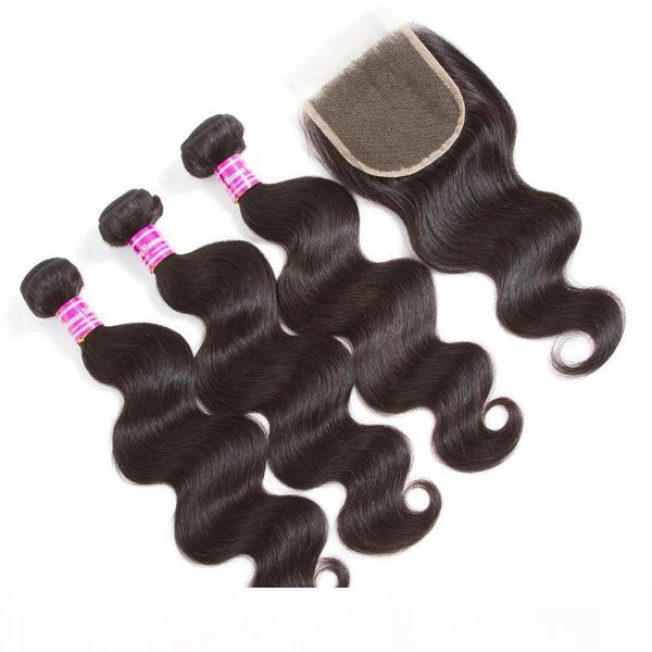 

2018 brazilian virgin hair 3 bundles body wave straigh with middle part 4x4 lace closure human hair weave 10-26 inch, Black;brown