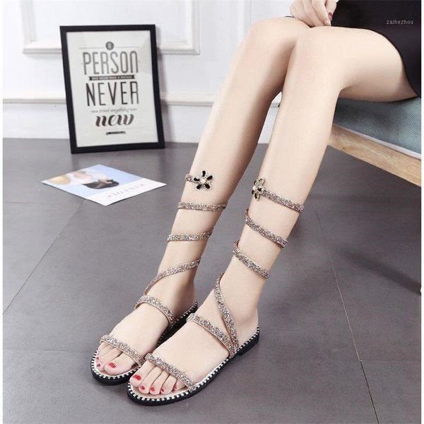 

summer women rhinestone sandals female woman sandals women shoes rhinestones gladiator flat crystal chaussure1, Black