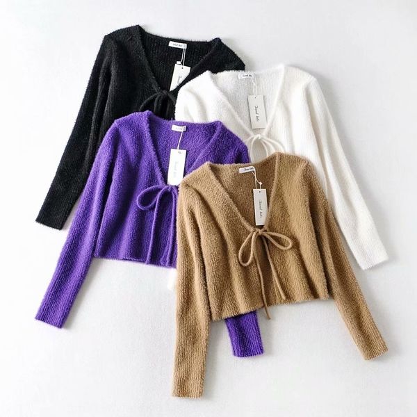 

2020 весной новый норковая шнуровка кардиган sweater1809 2020 весной нового женского норка шнуровка кардигана женщины свитер свитер sweater1, White;black