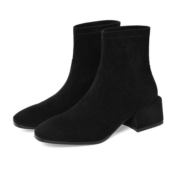 

suede leather women boots ankle boots square heel short fashion square toe shoes female autumn black plus size 33-43