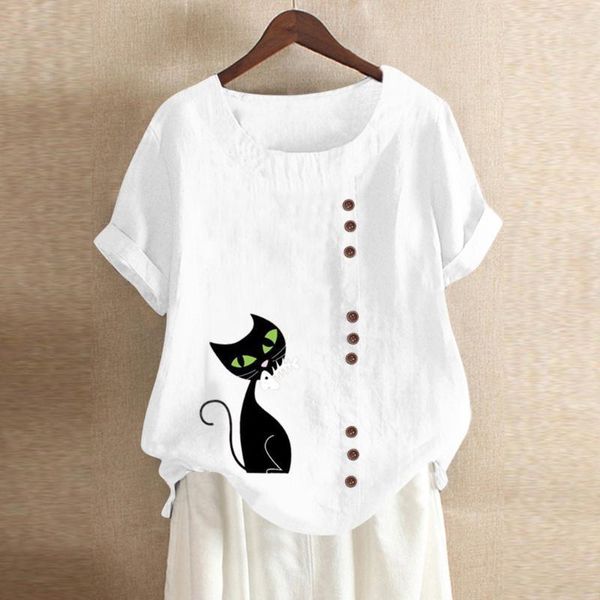 

lady shirt loose single-breasted shirts womens casual loose button linen plus size print boho tanic shirt blouse 1, White