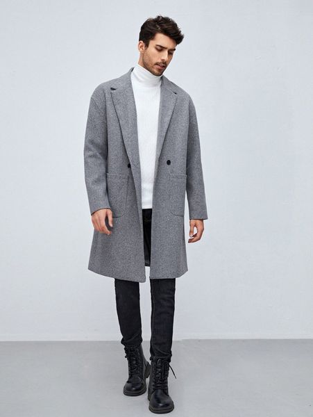 

men lapel neck double button pocket front overcoat x8ee#, Black;brown