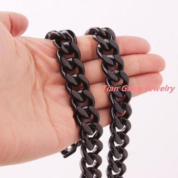 Details about   15mm Fashion Polished Mens Chain Black 316L Stainless Steel Curb Cuban Necklace 