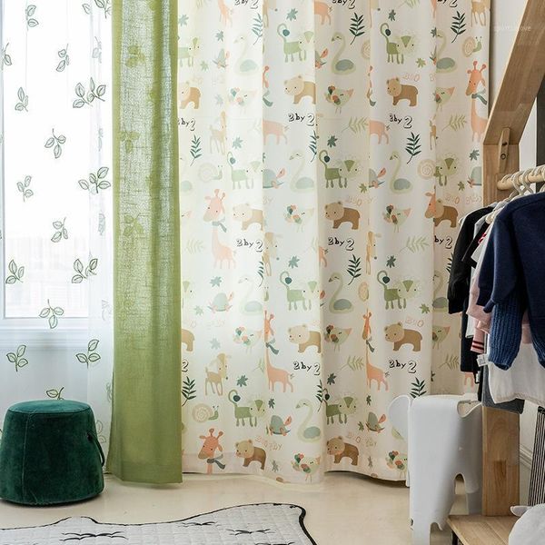 

curtain & drapes cute cartoon deer warmth korean lion nordic imitation cotton semi-shielding children's room bay window curtains1