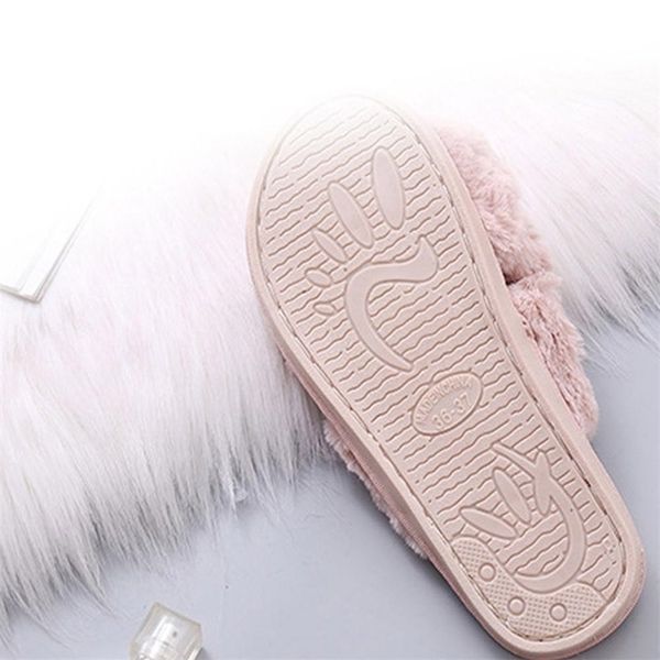 

women fluffy winter cross plush open toe sandal soft flat warm faux fur slipper home female shoes wj004 y200424, Black