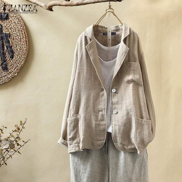 

zanzea women plus size blazers 2020 fashion new autumn coat jackets vintage solid loose pockets suit blazer1, White;black