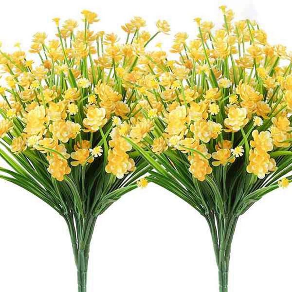 

20 bunches of artificial flowers for outdoor decoration, outdoor plastic green shrubs and garden decoration (yellow)