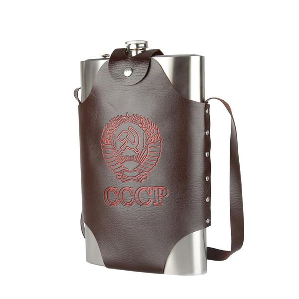

large capacity 64 oz leather thickening 304 stainless steel proof kettle pot hip flask whiskey wine bottle gifts cccp for alcoho sqcrvk