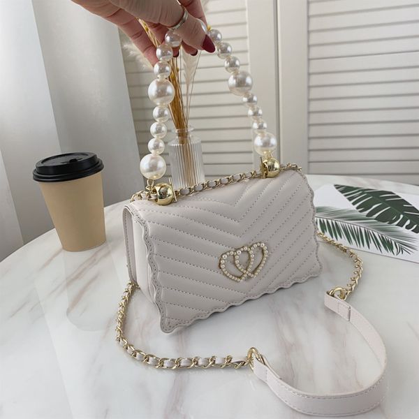

korean pearl sweet fashion women's 2020 new texture stripe chain fashion small square bag small square bagsingle shoulder messenger bag