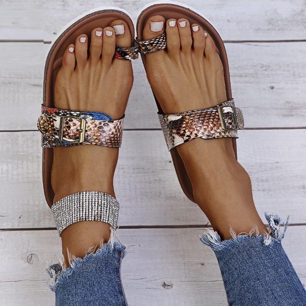 

slippers summer flat women open toe beach sandals ladies flip flops snake print female shoes outdoor platform roman slides, Black
