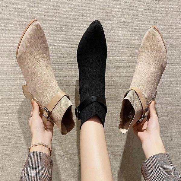 

winter boots lady booties ladies women shoes autumn boots-women round toe low heels booties 2020 black rubber rock sexy