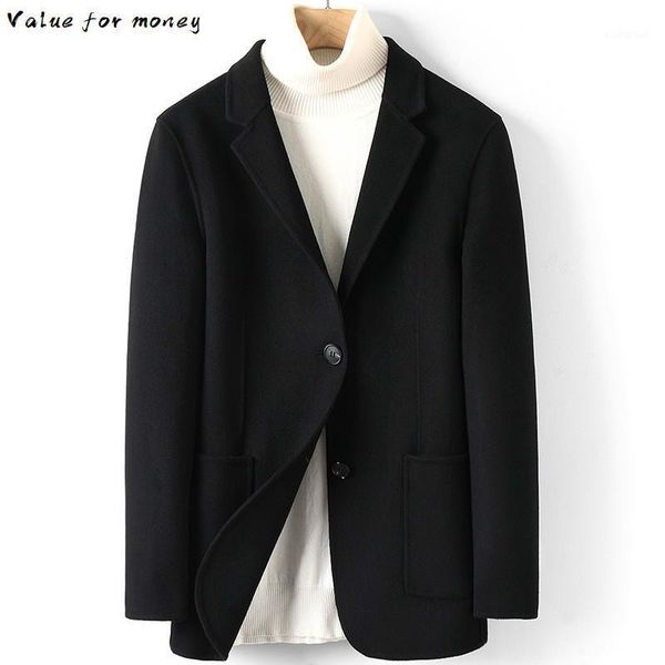 

wool men's coat casual double-sided wool jacket blazer slim fit mens coats overcoat abrigo hombre 2020 4885 kj36231, Black