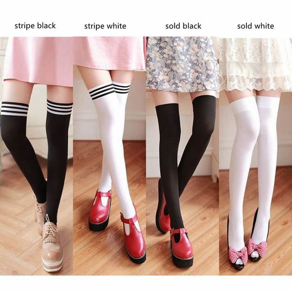 

new velvet nylon women over knee solid stripes black white stockings tights fashion bottom wholesale, Red;black