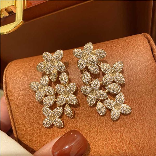 

exaggerated flower earrings temperament zircon dress party earrings luxury temperament zircon fairy, Silver