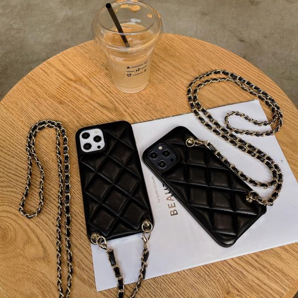

long metal chain cross body handbag design lambskin leather case for iphone 12 11 13 14 pro max xs max xr 8 7 plus se2020 cover