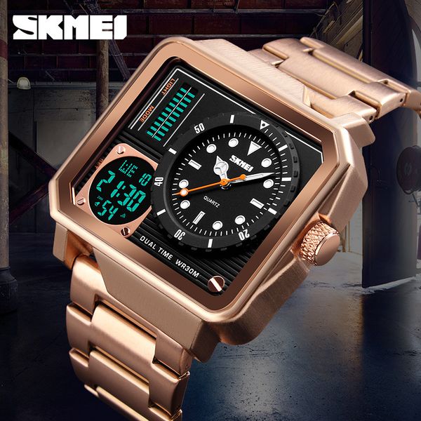 

skmei skmei multi-function watch outdoor sports double display business fashion large dial waterproof mens electronic watch, Slivery;brown