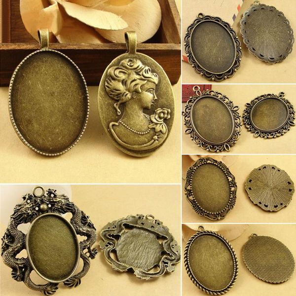 

4pcs lot oval alloy pendant blank settings cabochons bases bezel trays fit 30x40mm cabochon cameo diy necklace jewelry making h wmtkxw, Black
