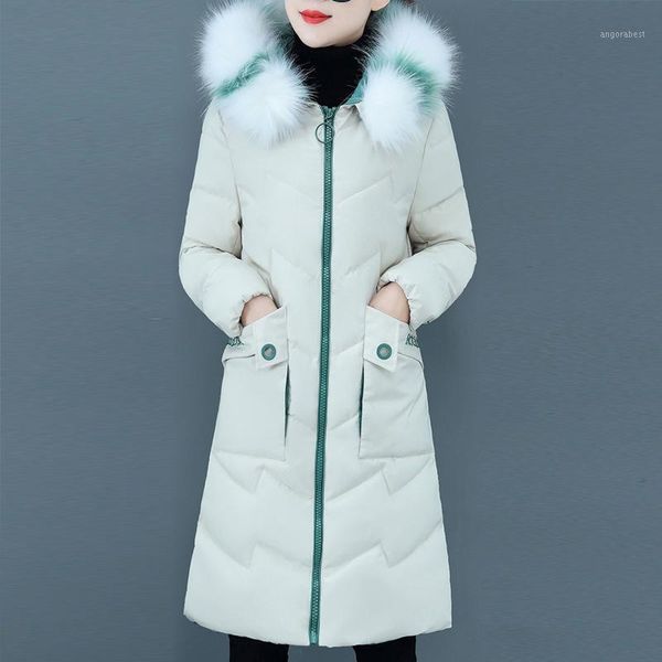 

fashion winter long sleeve solid colors womens warm zipper fur collar hooded jacket parkas outwear long coats manteau femme#g31, Black