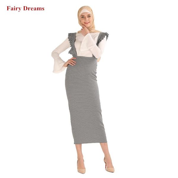 

muslim skirt plaid abayas for women dubai turkey turkish kaftan bangladesh islamic clothing strap overall, Red