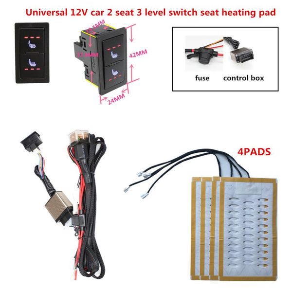 

universal 12v 3 level square switch 4pcs alloy wire universal car heated heating heater seat pads winter warmer seat covers