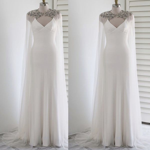 Avvolgimenti da sposa lunghi in avorio bianco Giacche Mantelle da sposa Mantelli Perline di cristallo Strass Tulle Bolero da sposa Custom Made