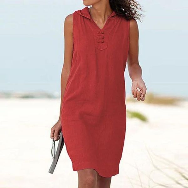 

casual yellow hoodies button v neck cotton shirt dress for women sleeveless ladies summer short beach dresses clothes vestido 2#1, Black;gray