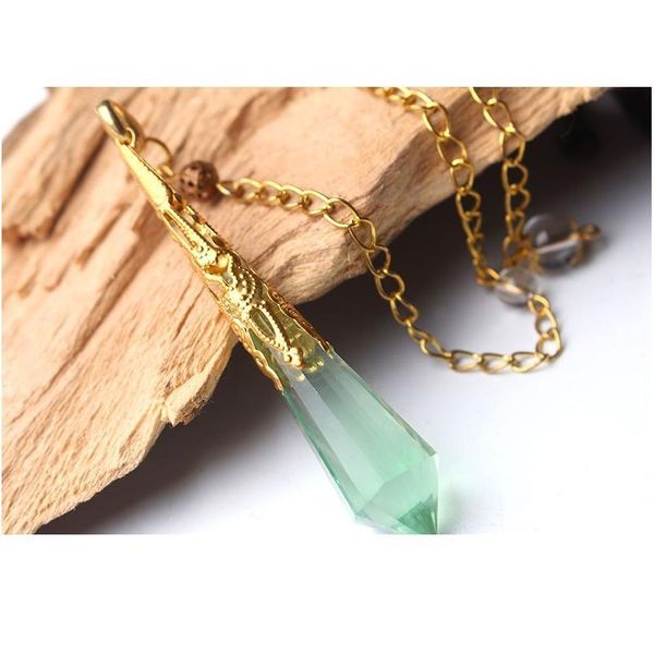 

fashion natural green fluorite healing crystals pendulum quartz crystal pendant necklace dowsing reiki chakra pendulum qylpkn, Black