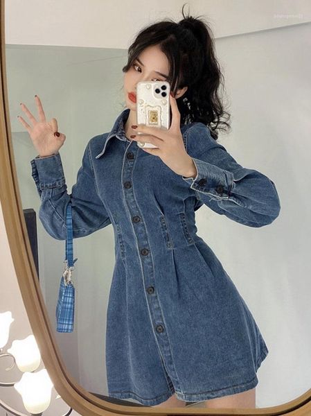 

casual dresses denim dress 2021 autumn female french long-sleeved short and winter street jean dresses1, Black;gray