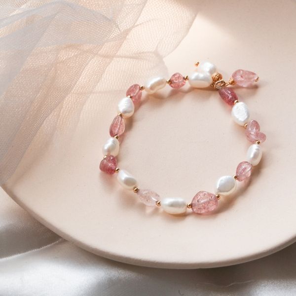

gvvnx yite baroque and bracelet pearlstrawberry pearl korean pearl pure silver s925 japanese simple pink strawberry crystal bracelet zqbam, Golden;silver