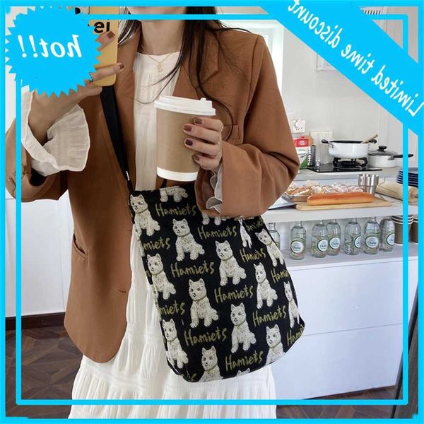 

010122 manyin dog cute one shoulder messenger canvas student zipper college bag girl