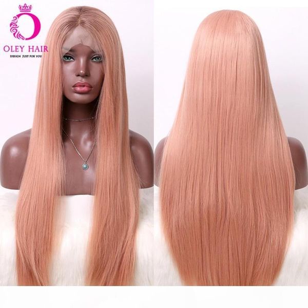 

oley hair heat resistant ombre synthetic lace front wig high density long orange pink wig straight cosplay wigs for black women