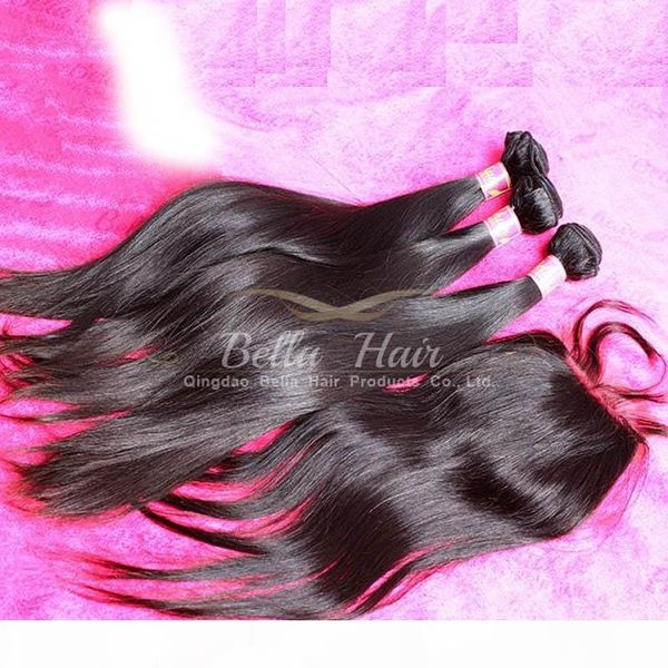 

peruvian silk base lace closure (4x4)with human hair bundles silky straight natural color 4pc or 5pc lot 10-34 inch bellahair, Black