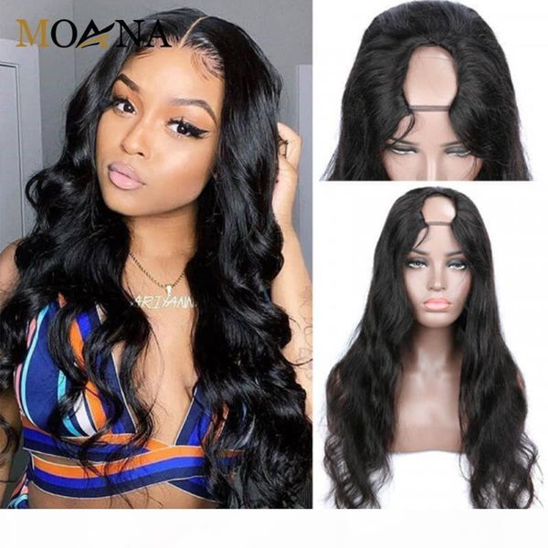 

u part wig human hair body wave brazilian human hair long curly black color upart wig, Black;brown