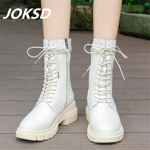 

new fashion style thick with england flats round toe black white lace-up boots woman platform martin boots xj08