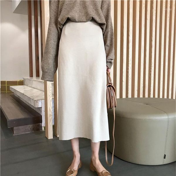 

new elegant solid women midi skirts loose wild high waist hip knit skirt bottom leisure ladies skirt office lady work wear1, Black