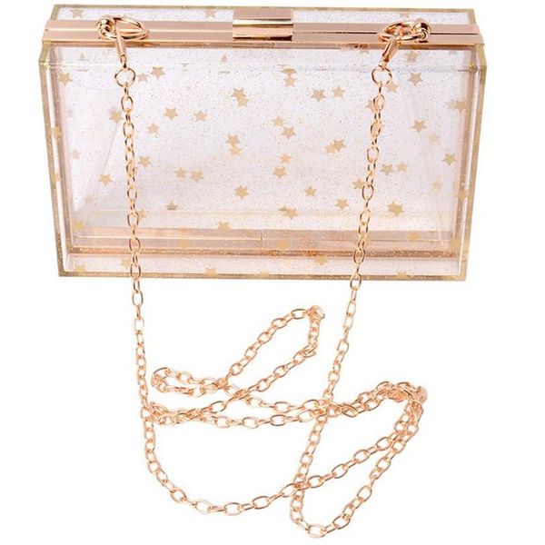 

women acrylic transparent gold star evening bags purses clutch vintage banquet handbag (transparent