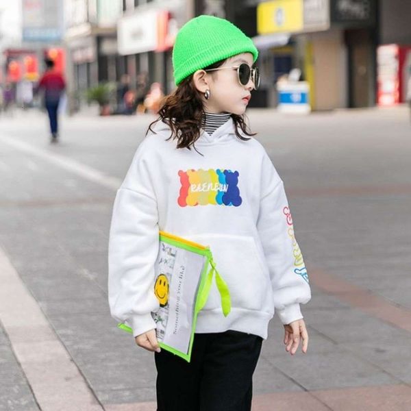 

2020 girls' hooded winter sweater autumn new middle school fashionable thickened hoodie children's foreign sle plush coat fashion, Black