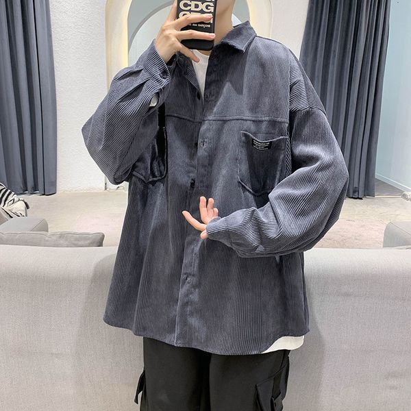 

2021 new men's shirt 20120 spring fine retro long sleeve lapel male clothing xra7, White;black