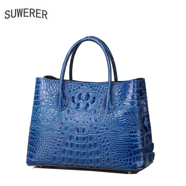 

suwerer 2020 new cowhide women genuine leather bags fashion luxury crocodile pattern tote women handbags schoudertas dames